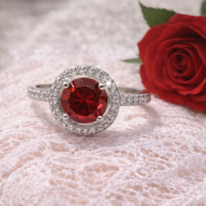 Vibrant Red Topaz & Cubic Zirconia Sterling Silver Ring