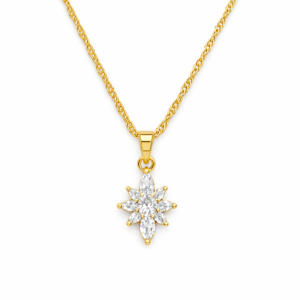 Gold Plated Crystal Flower Pendant Necklace Bridal Jewellery – Sparkling Elegance