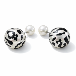 Double sided Stud: Black Tiger Print & White Silver Tone Studs