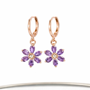 14K GP Flower Design with Marquise Amethysts Drop Earrings