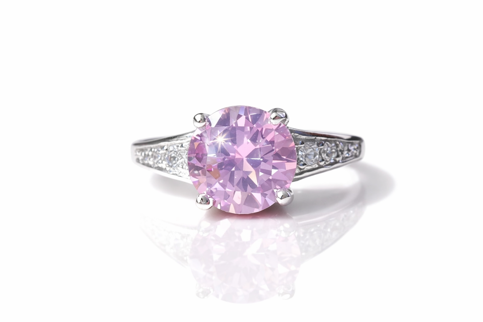 Amazing 925 Sterling Silver Round Pink Topaz & Cubic Zirconia Ring - Image 2
