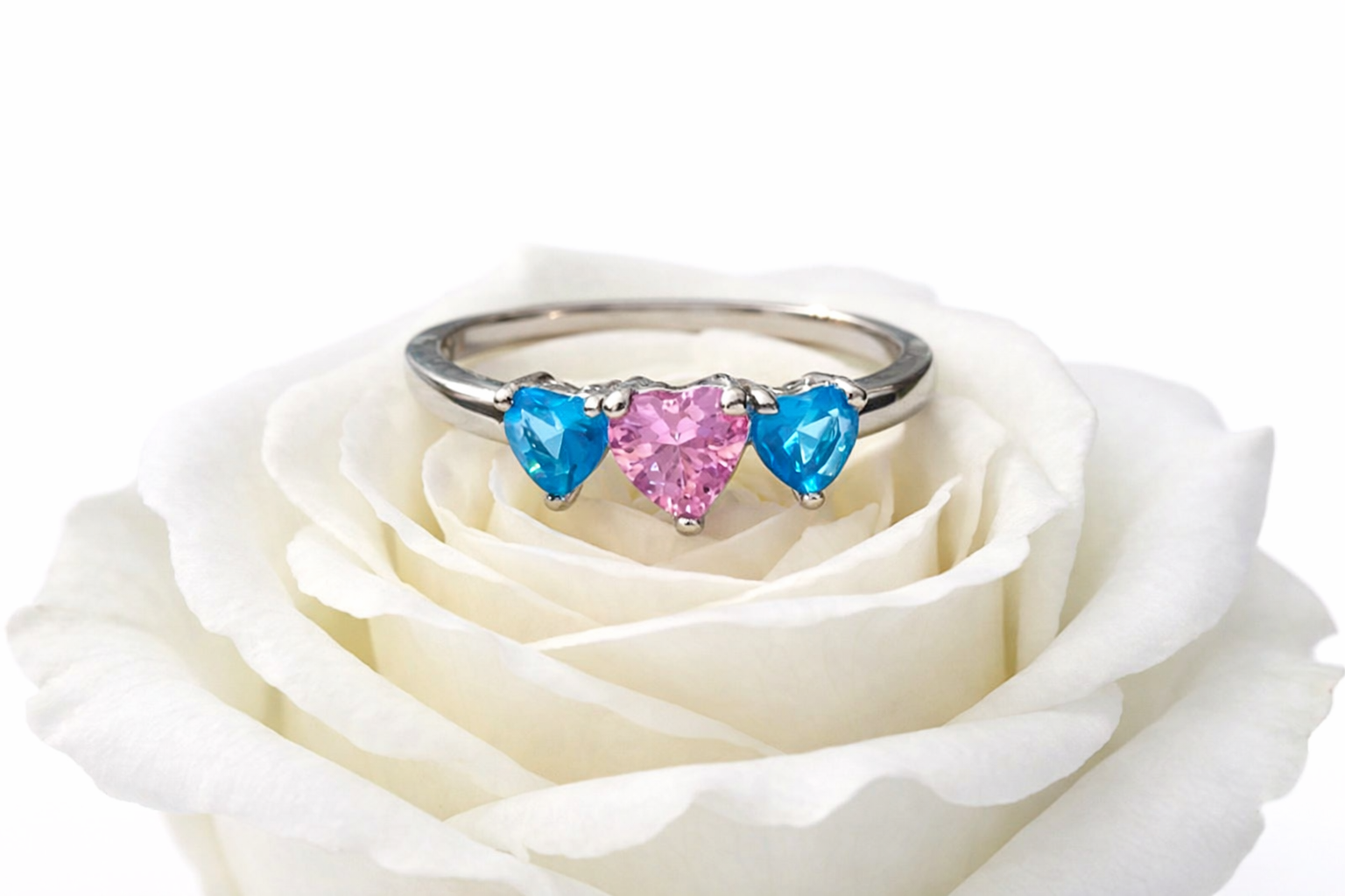 Ultra Petite 925 Sterling Silver Pink and Blue Heart Topaz Ring - Image 2