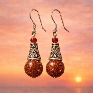 Bohemian Glitter Cabochon Earrings – 925 Silver Hooks 