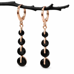 Artistic Black Onyx & Yellow Gold Dangle Drop Earrings