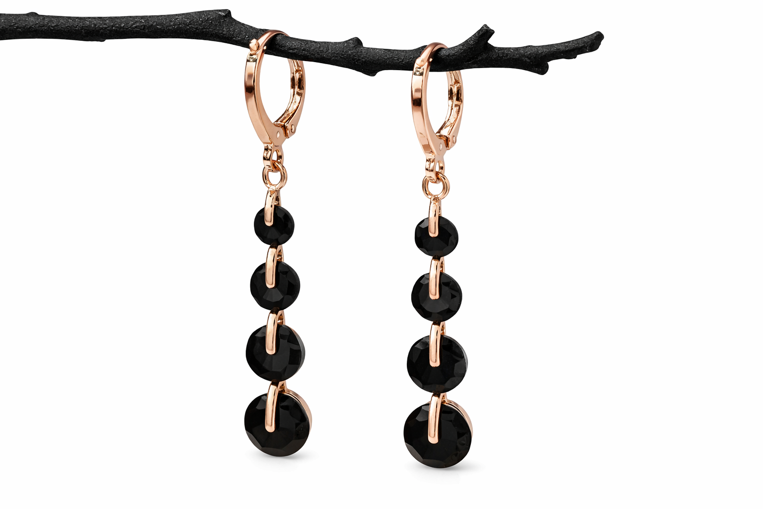Artistic Black Onyx & Yellow Gold Dangle Drop Earrings