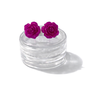 Feminine Sparkling Rose Flower Coral Dark Fuchsia Pink Stud Earrings