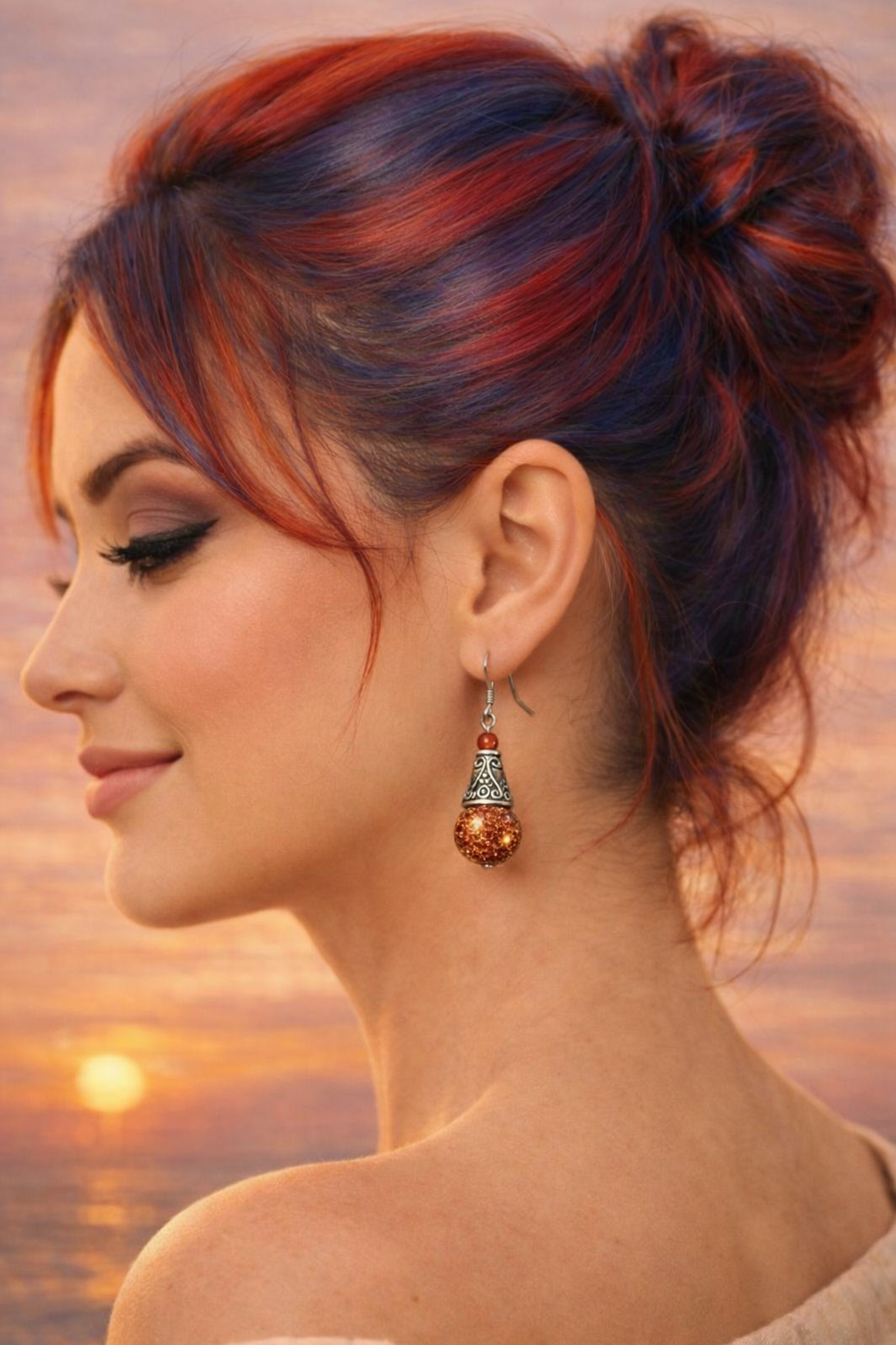 Bohemian Glitter Cabochon Earrings – 925 Silver Hooks - Image 2
