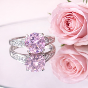 Amazing 925 Sterling Silver Round Pink Topaz & Cubic Zirconia Ring