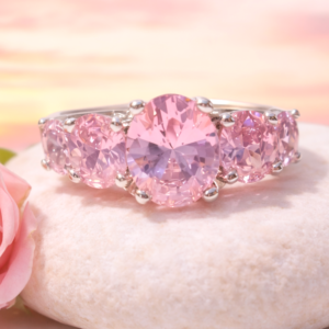 Beautiful 925 Silver 7 Stones Oval Pink Topaz RingÂ