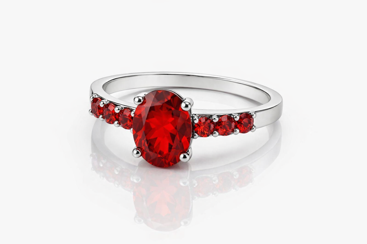 Amazing 925 Sterling Silver Oval & Round Red Topaz Ring - Image 4