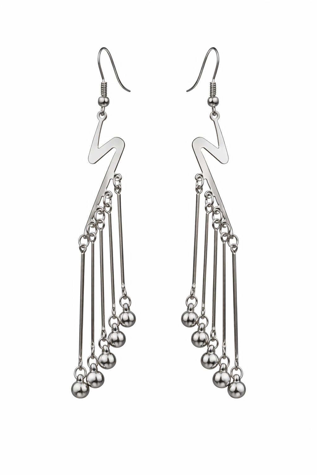 Silver-Tone Pewter Cascade Earrings – Zigzag Drop Design
