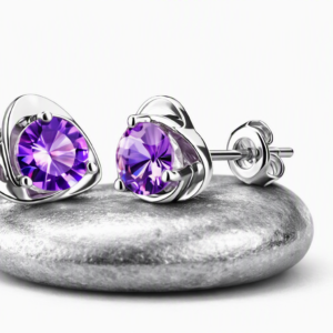 925 Sterling Silver Amethyst Heart Stud Earrings