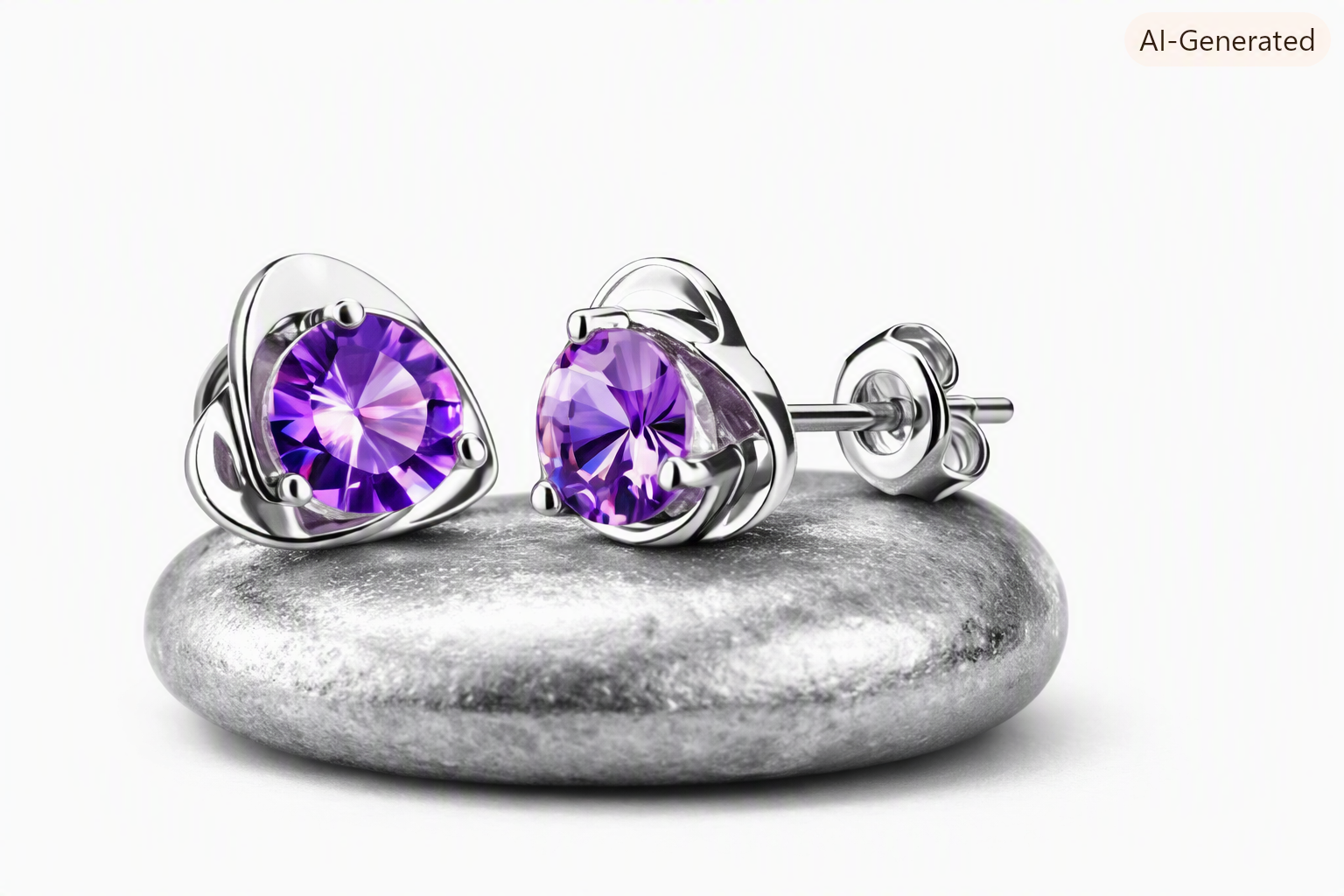 925 Sterling Silver Amethyst Heart Stud Earrings