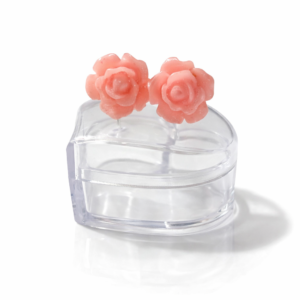 Feminine Sparkling Rose Flower Coral Baby Pink Stud Earrings