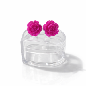 Feminine Sparkling Rose Flower Coral Fuchsia Pink Stud Earrings