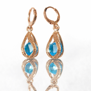 Beautiful 14k Gold Plated Teardrop Earrings – 1.5CT Sky Blue Zircon