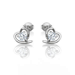 Petite 925 Sterling Silver Heart Cubic Zirconia Stud Earrings