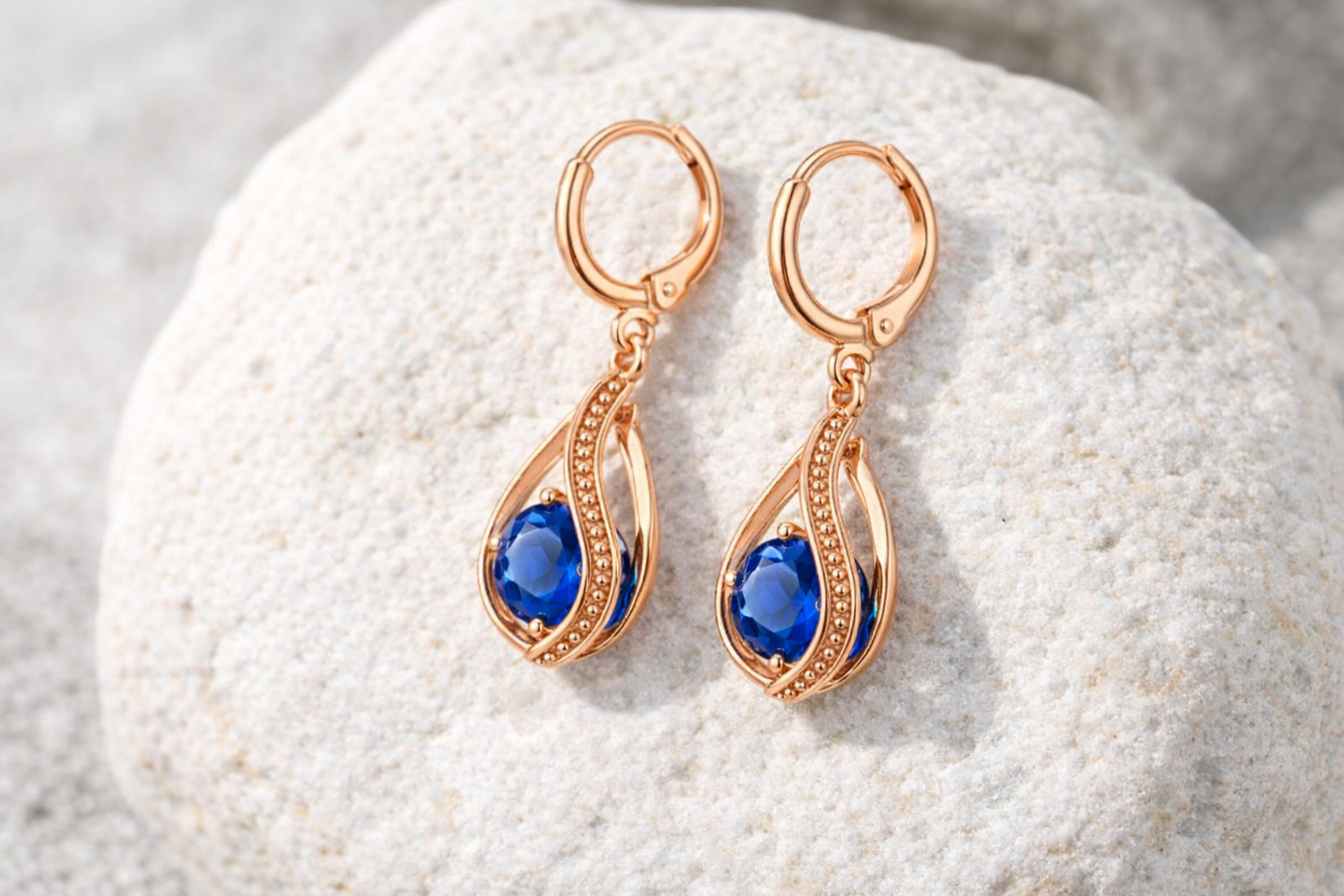 Beautiful 14k Gold Plated Teardrop Earrings – 1.5CT Blue Topaz - Image 2