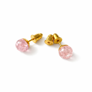 Beautiful Light Pink Resin Bead Stud Gold Tone Earrings