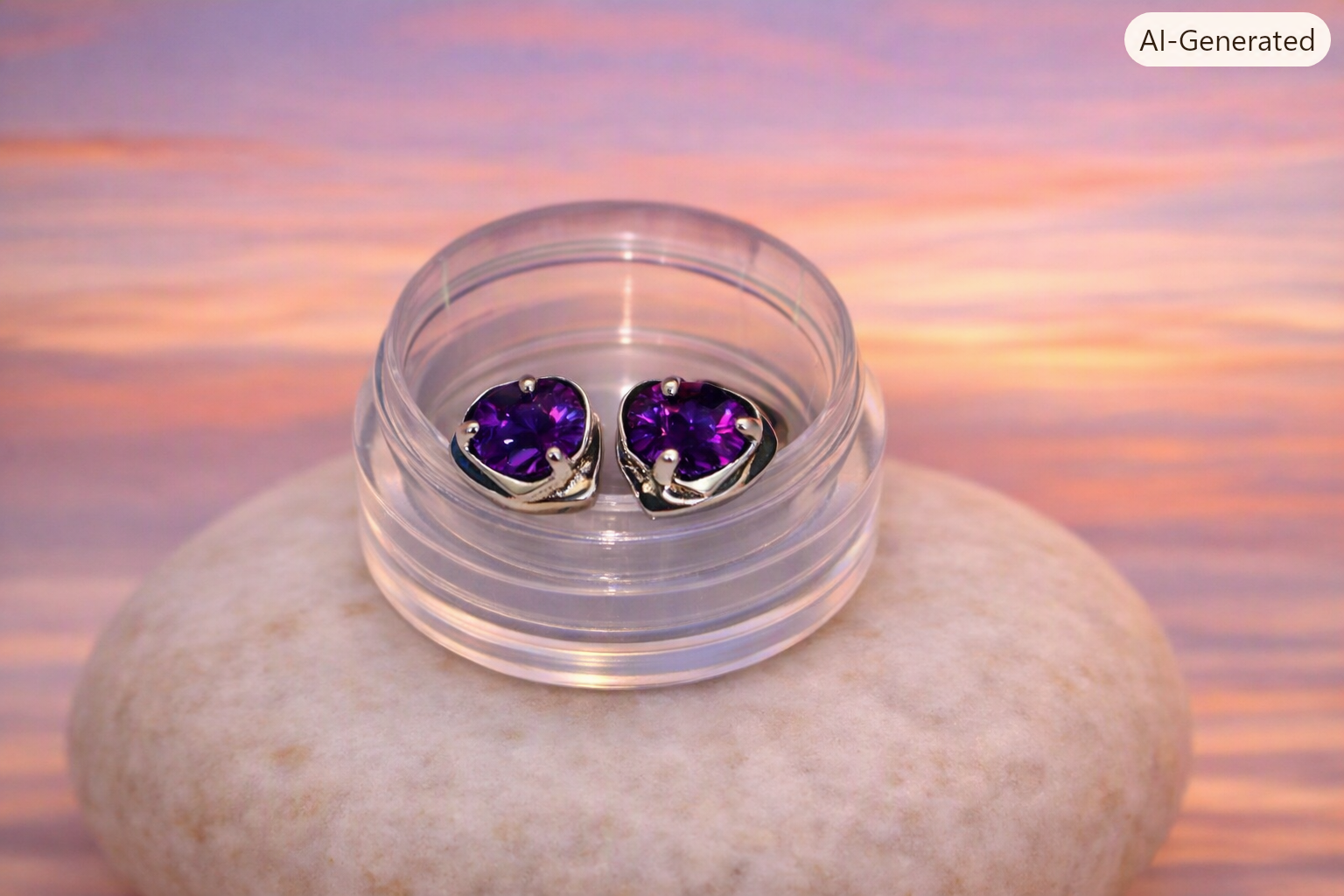 925 Sterling Silver Amethyst Heart Stud Earrings - Image 2