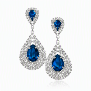Navy Blue Simulated Crystal & Rhinestone Bridal Long Earrings