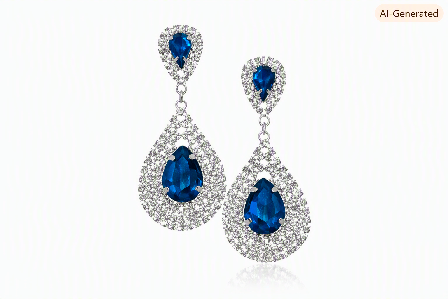 Navy Blue Simulated Crystal & Rhinestone Bridal Long Earrings