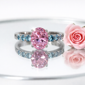 Gorgeous Oval Pink Topaz & Blue Topaz Ring – Silver Plated