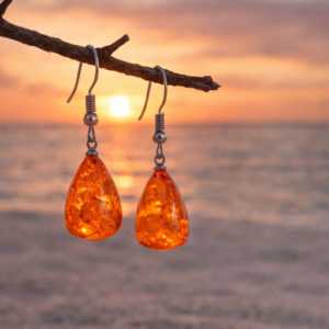 Lovely Imitation Amber Teardrop Earrings – Silver Bead Hooks