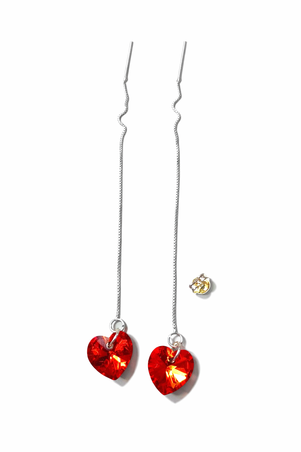 Orange Ocean Heart Earrings – Long Silver Plated Chain Drop - Image 2