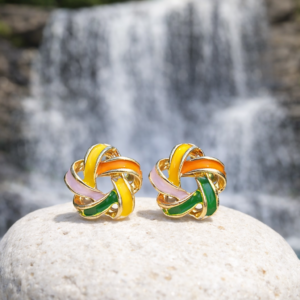 Multicoloured Knot Earrings Gold Tone Stud Earrings.