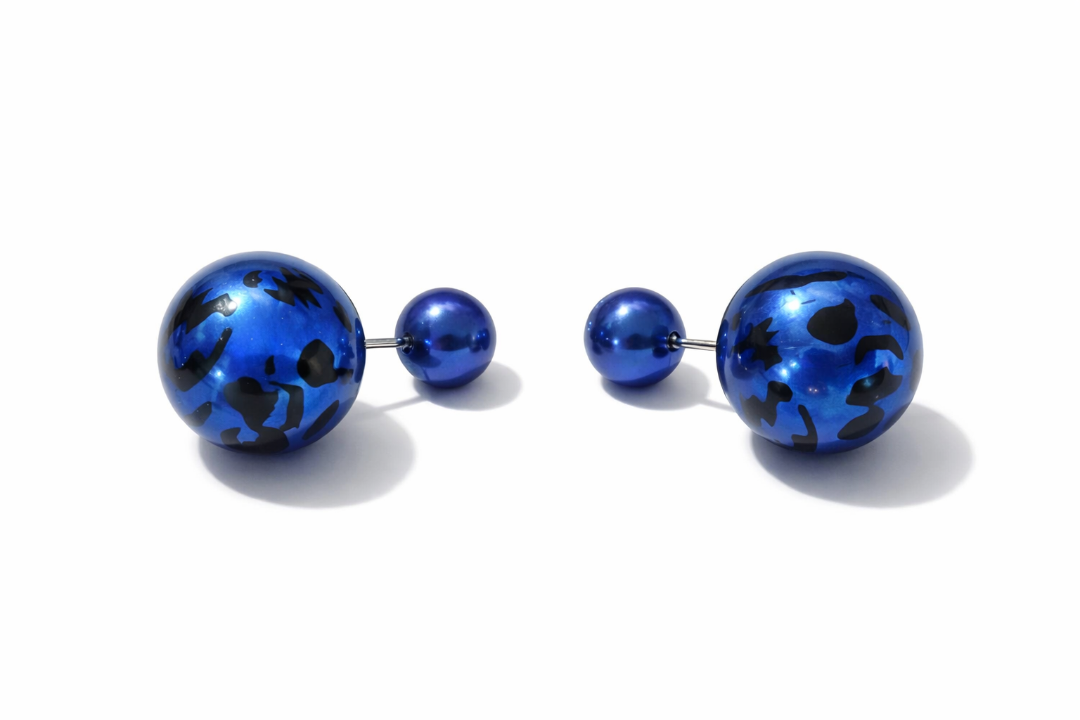 Double sided Stud: Blue Print & Blue Silver Tone Studs