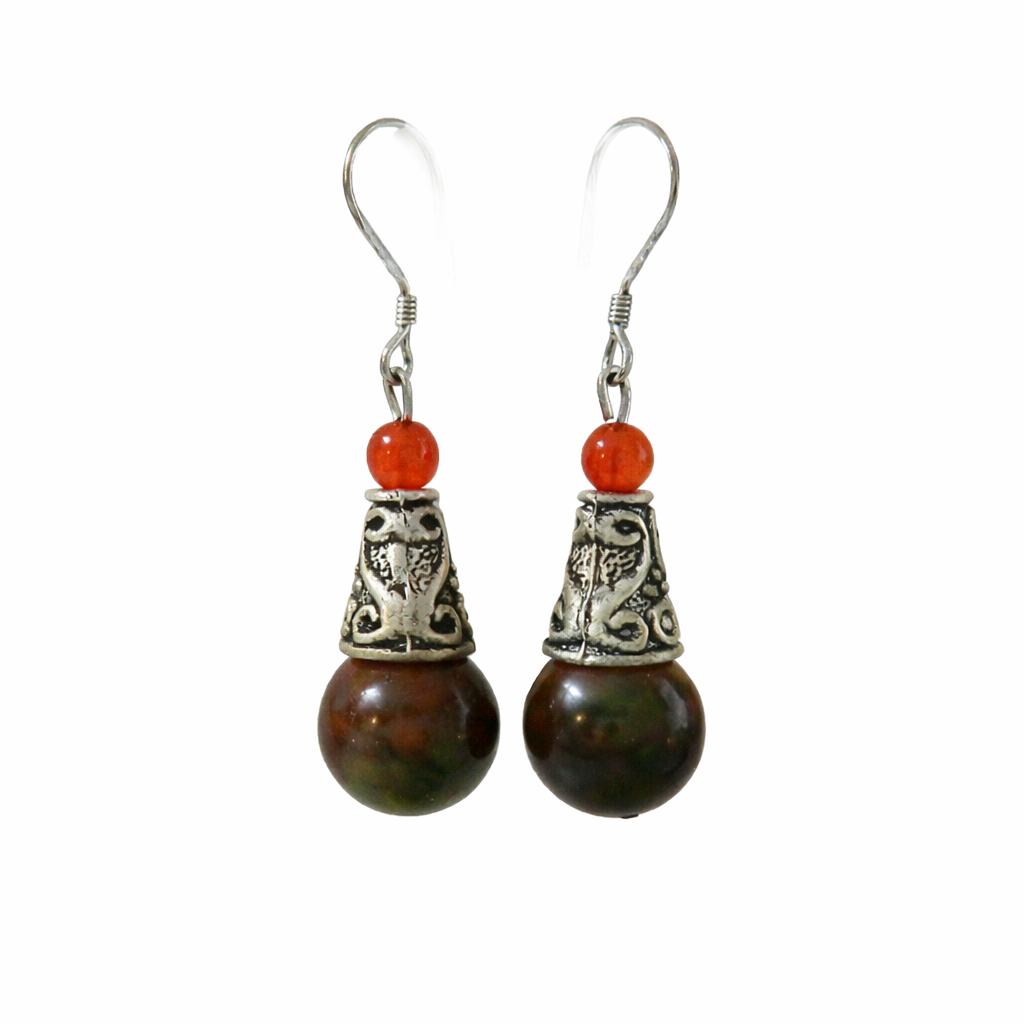 Charming Bohemian Earrings with Tiger Eye Beads – 925 Silver Hooks