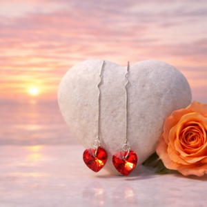 Orange Ocean Heart Earrings – Long Silver Plated Chain Drop