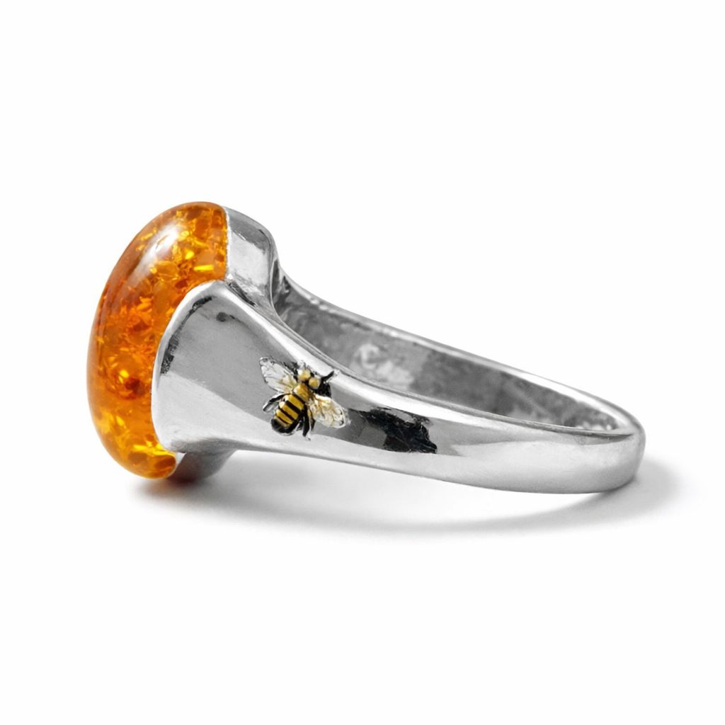Electro‑Plated Imitation Brown Amber Ring – Silver Finish Tone - Image 3