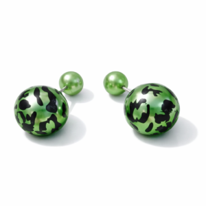 Double sided Stud: Green Print & Green Silver Tone Studs