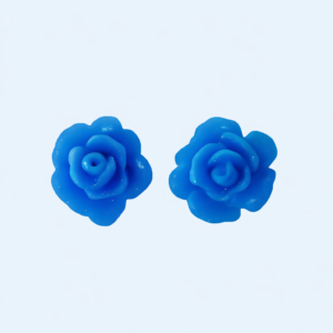Feminine Sparkling Rose Flower Coral Blue Stud Earrings