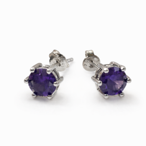 Fantastic Round Cut Amethyst Silver Plated Stud Earrings