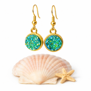 Iridescent Bluesy Drop Earrings – Gold-Tone Pewter Elegance (Copy)