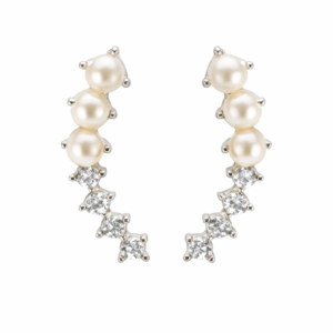 Lovely Silver Tone Faux Pearl & Rhinestone Earrings