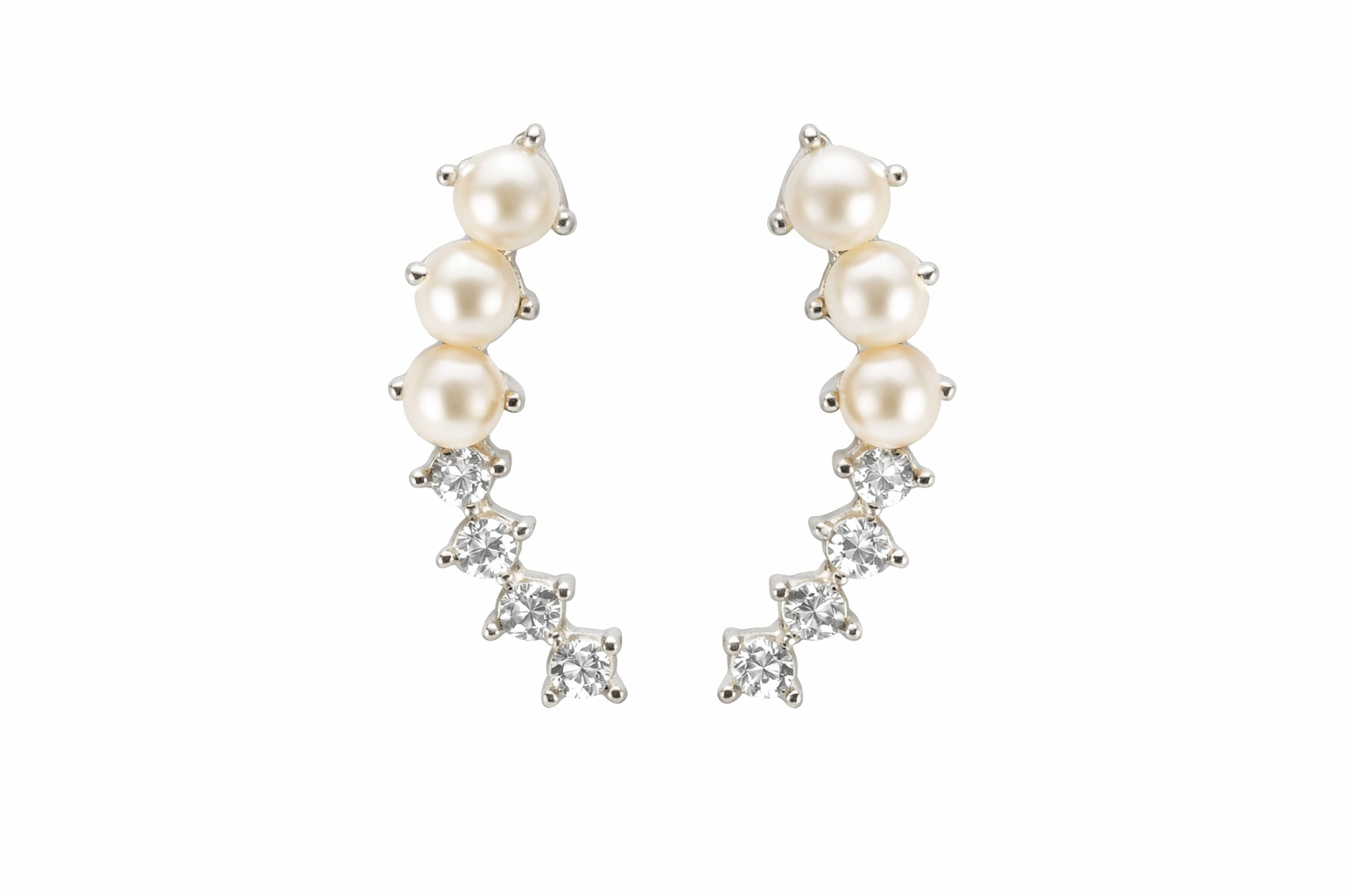 Lovely Silver Tone Faux Pearl & Rhinestone Earrings