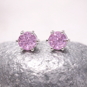 Fantastic Round Cut Pink Topaz Silver Plated Stud Earrings
