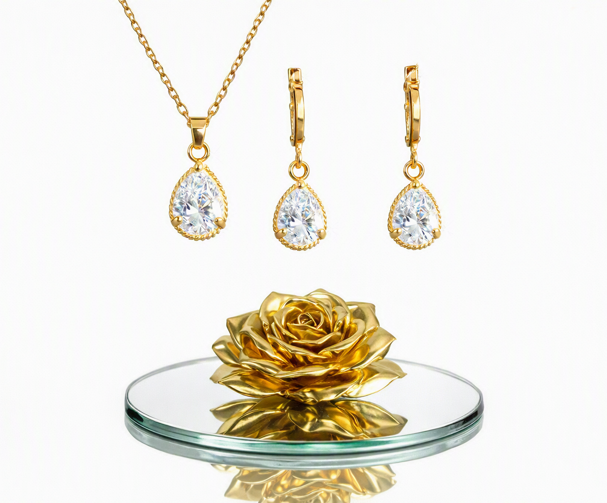Elegant Yellow Gold Plated Clear Crystal Necklace Earrings - Image 7