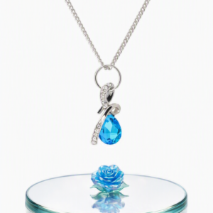 Elegant Silver Teardrop Blue Crystal Necklace