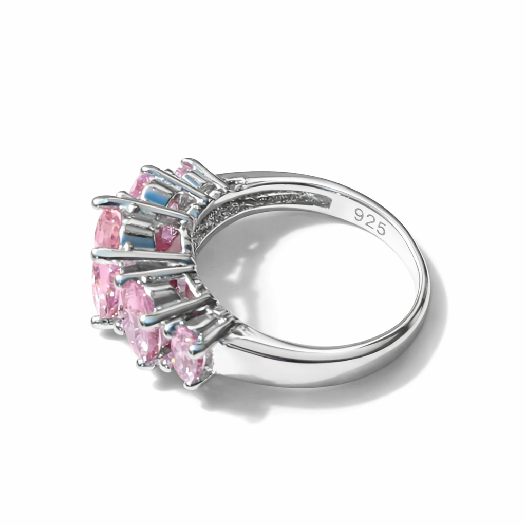 Beautiful 925 Silver 7 Stones Oval Pink Topaz Ring - Image 3