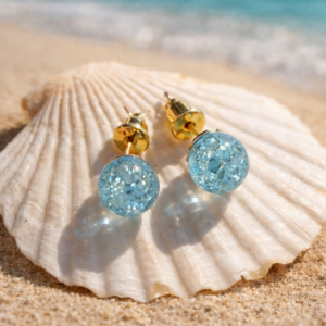 Beautiful Light Blue Resin Bead Stud Earrings