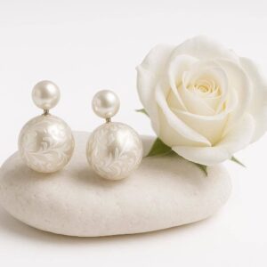 Double sided Stud: White Print & White Silver Tone Studs