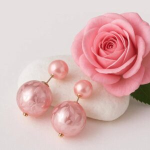 Double sided Stud: Pink Print & Pink Silver Tone Studs