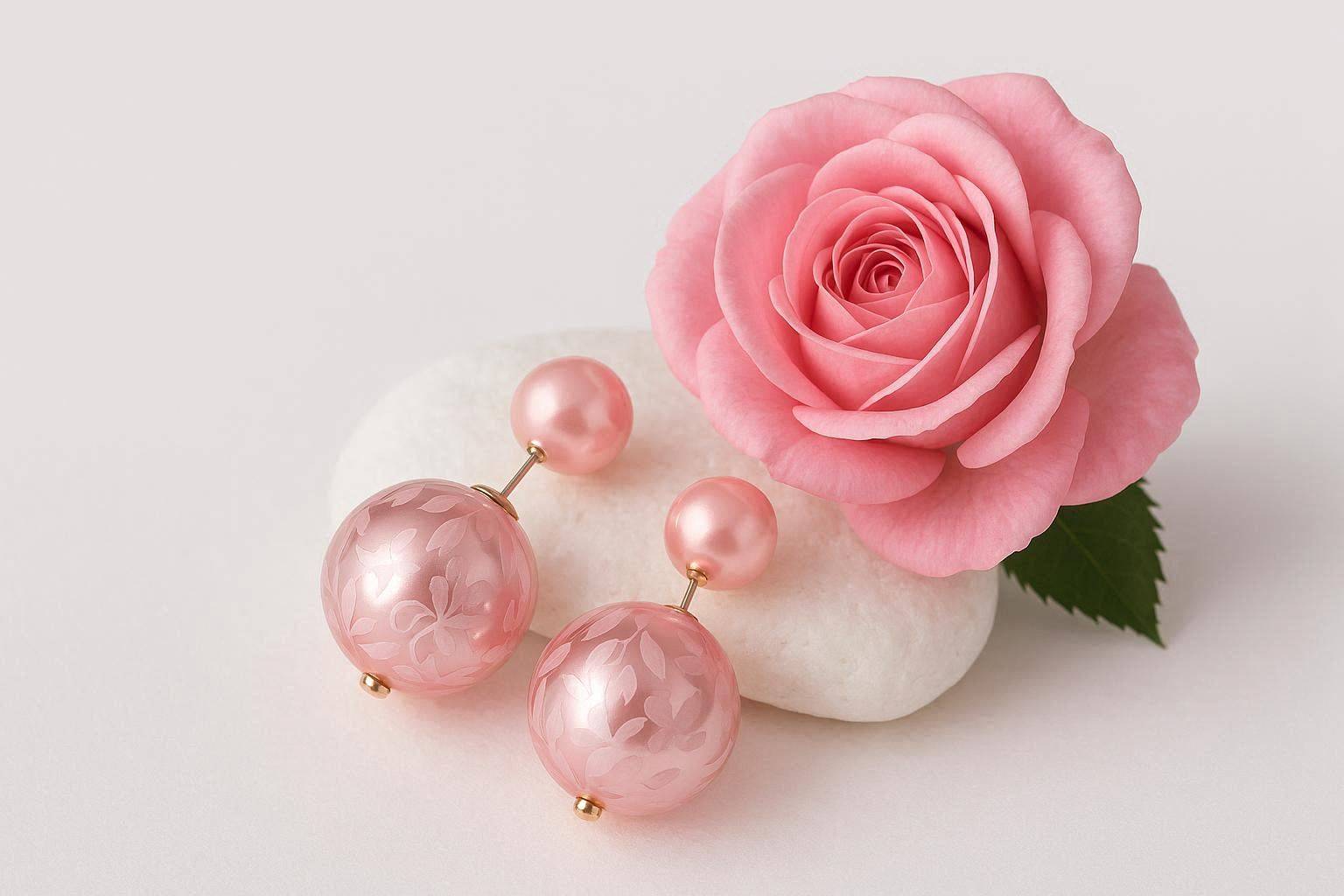 Double sided Stud: Pink Print & Pink Silver Tone Studs