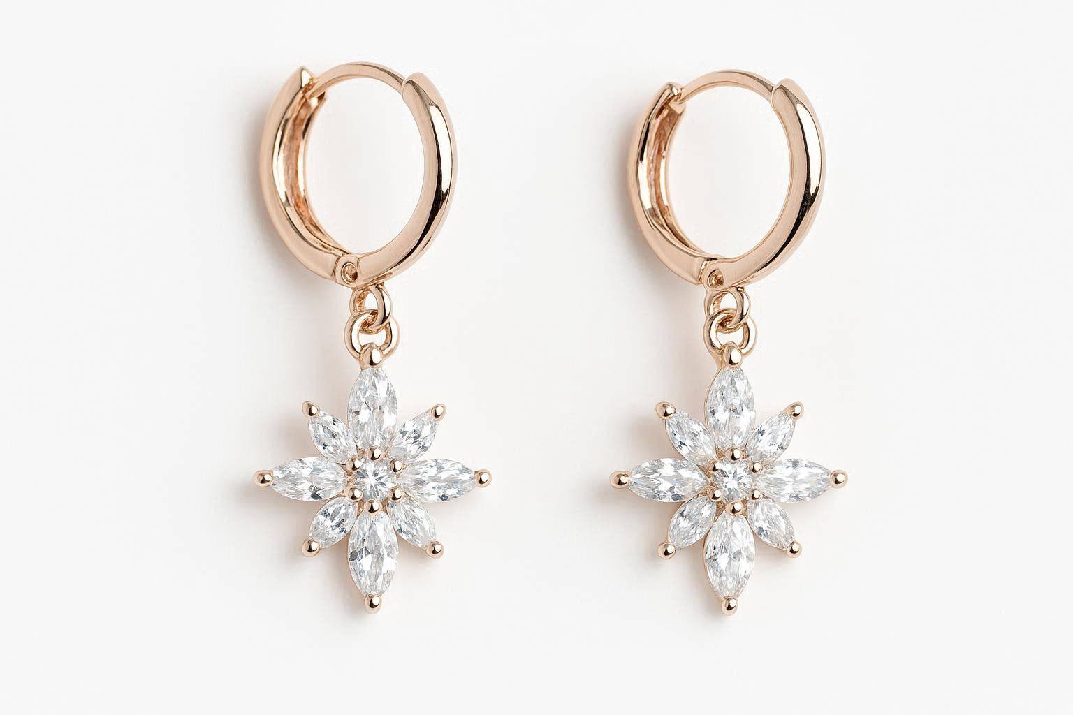 Elegant Yellow 14K GP Cubic Zirconia Star Bridal Drop Earrings