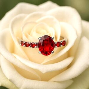 Amazing 925 Sterling Silver Oval & Round Red Topaz Ring